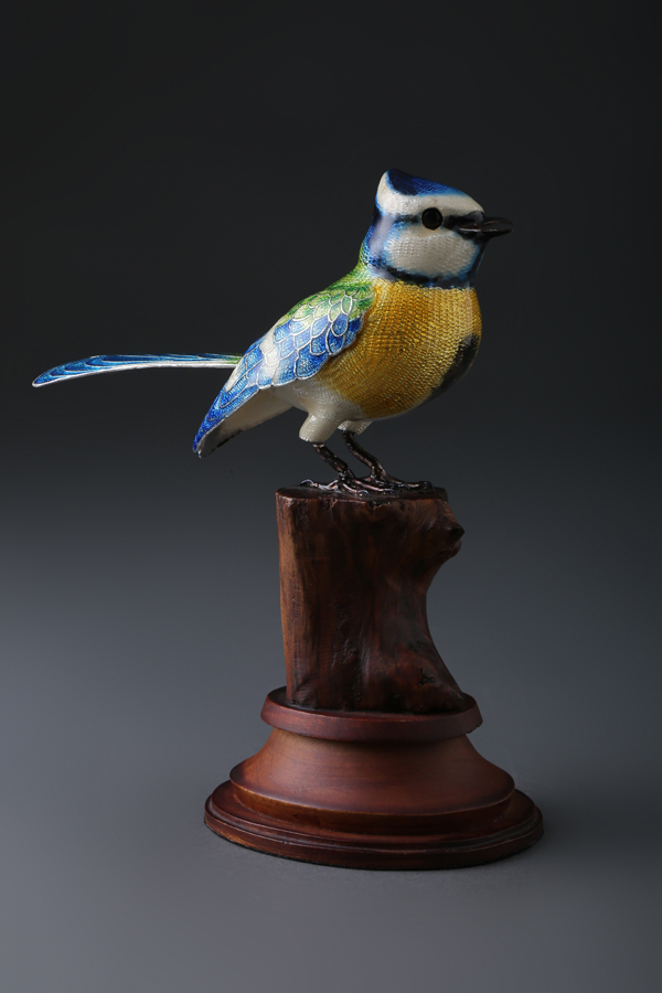 Copper Enamel Blue Tit Bird 7 inch